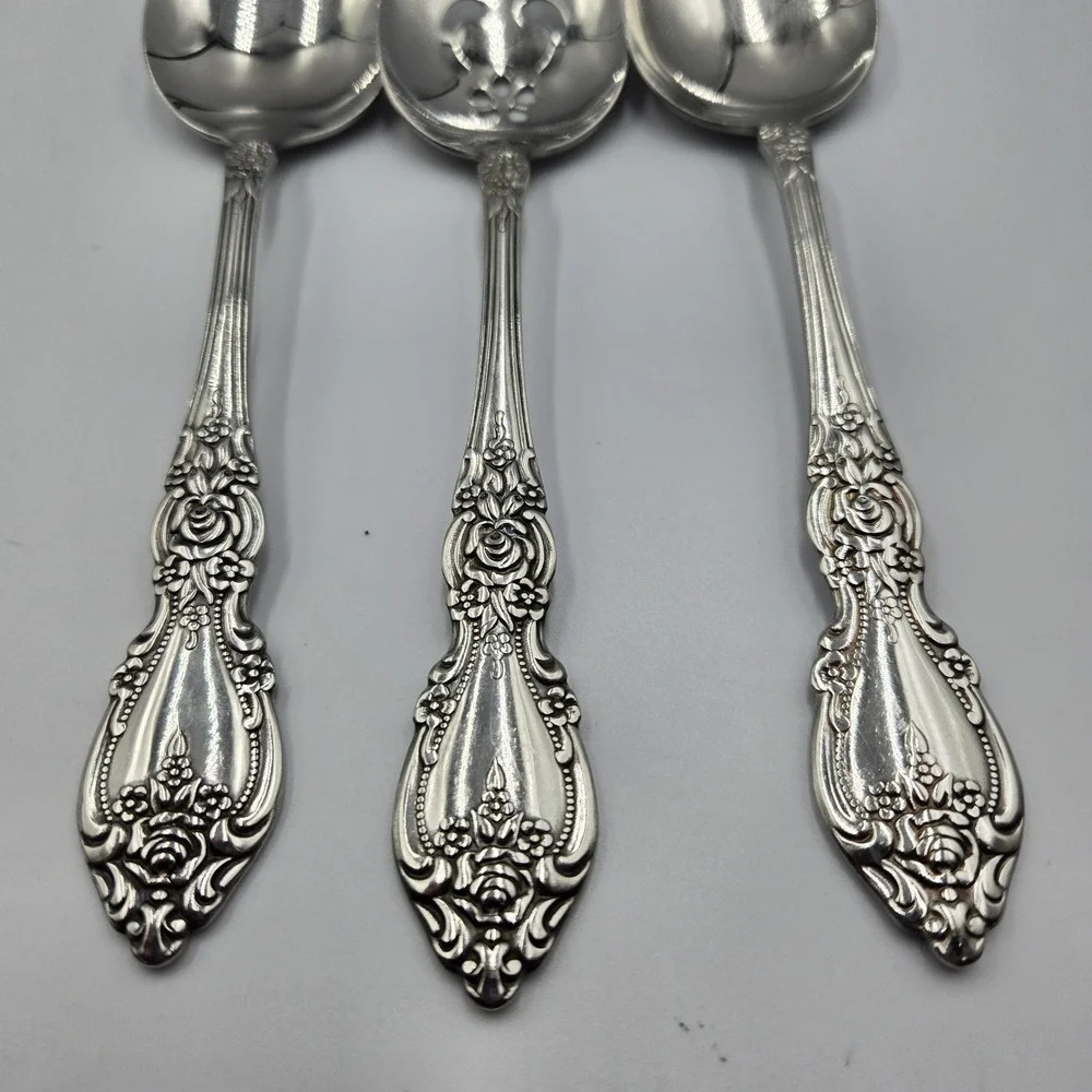 Vtg Oneida USA Canada Wordsworth Brahms Flatware Rose Daisy 3 Serving Spoons Exc